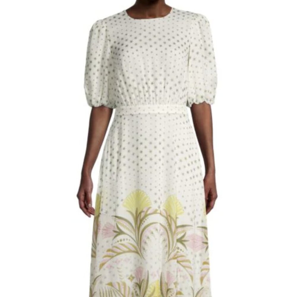 Ted Baker Joulia Floral & Star-Print Puff-Sleeve Dress Sz 2
